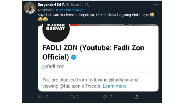 Warganet yang diblokir Fadli Zon