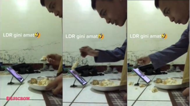Pasangan LDR makan bareng virtual, warganet salah fokus (Instagram/makassar_iinfo).
