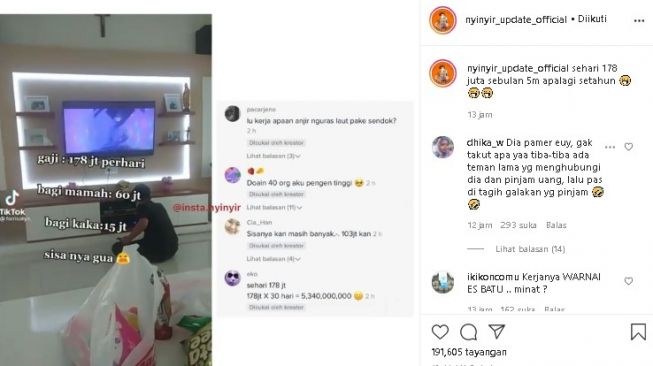 Konten gaji Rp 178 hari. (Instagram)