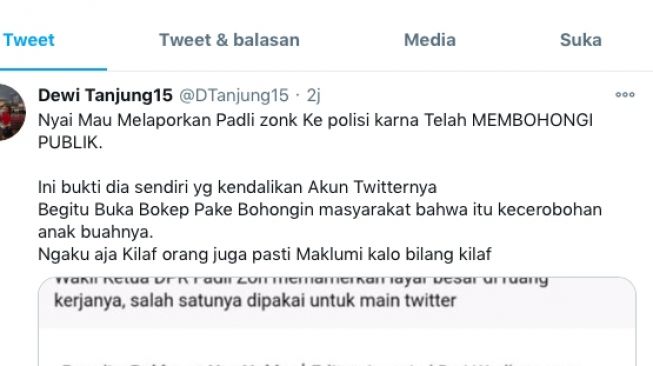 Cuitan Dewi Tanjung akan melaporkan Fadli Zon ke Polisi