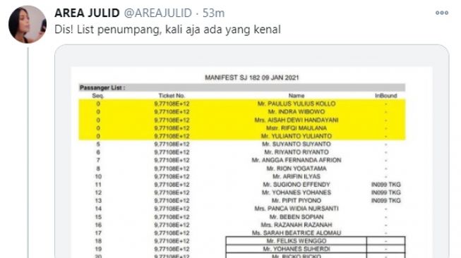 Pulang Melayat, Nama Agus Minarni Ada di Manifest Sriwijaya Air SJ182