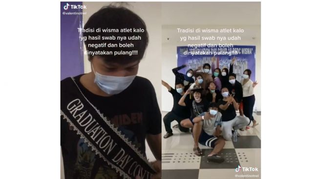 Tradisi unik kesembuhan pasien Covid-19 di Wisma Atlet (tiktok.com/@valentinotnel)