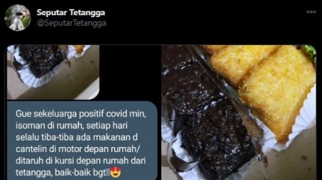 Curhat pasien covid-19 dapat makanan dari tetangga. (Twitter/@SeputarTetangga)