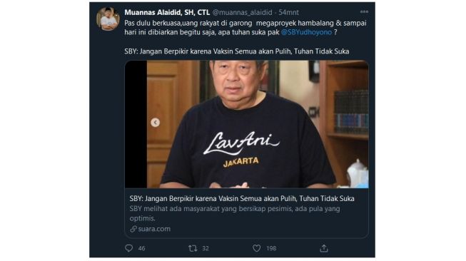 Muannas berikan tanggapannya soal pernyataan SBY (twitter.com/muannas_alaidid)