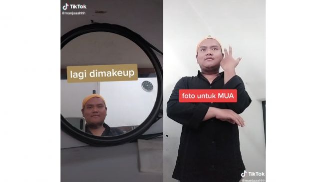 Pemuda ini parodikan gaya seorang mempelai perempuan (tiktok.com/@manjaaahhh)