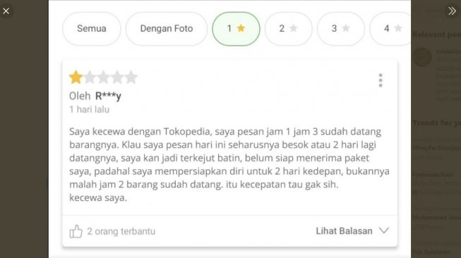 Curhatan warganet, komplen karena paket datang lebih cepat. [Twitter]