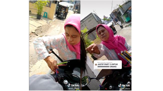 Seorang ibu di Kampung Inggris Pare memalak dan memaksa sejumlah orang beli dagangannya (tiktok.com/@mrx_inhere)