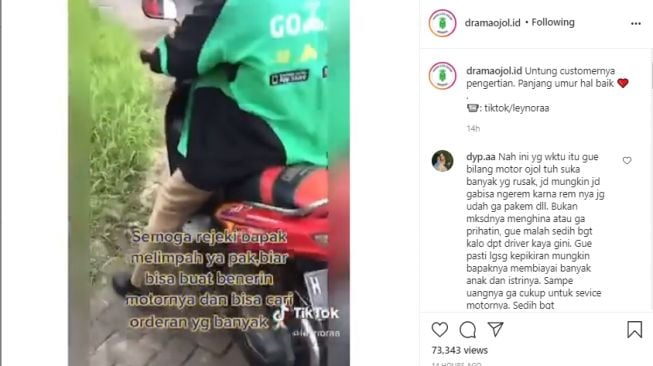 Pelanggan ojol menceritakan pengalamannya beberapa kali mogok di jalan. - (Instagram/@dramaojol.id)