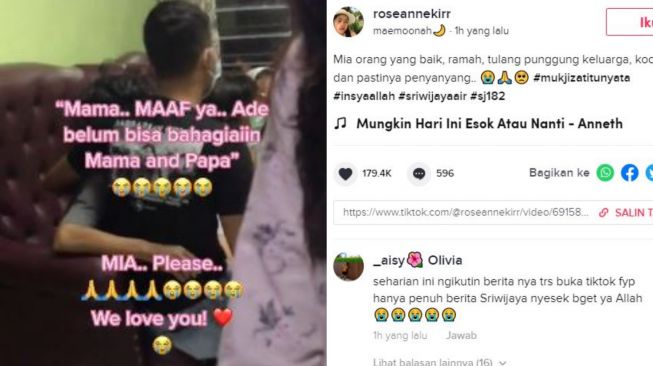 Viral video yang menyebut Mia Trisetyani sempat menelpon Ibunda. (Tiktok/@roseannekirr)