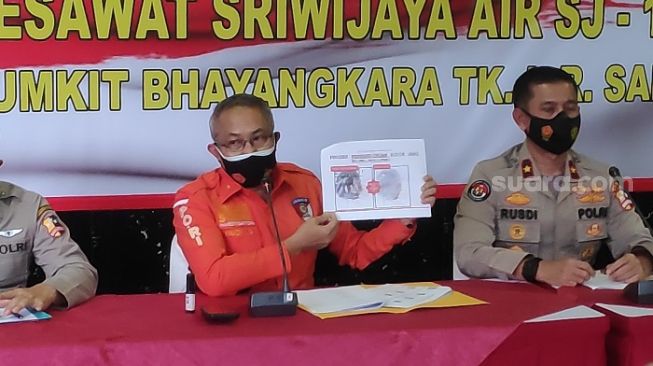 Kapus Inafis Bareskrim Polri, Brigjen Hudi S saat memaparkan hasil identifikasi korban Sriwijaya Air di RS Polri. (Suara.com/Bagaskara)