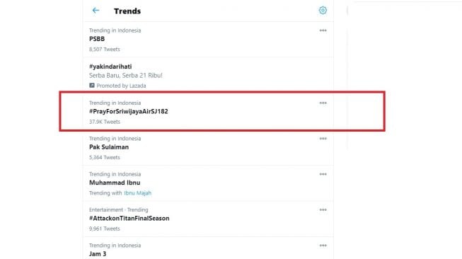 Duka Mendalam, Warganet Panjatkan Doa Lewat #PrayForSriwijayaAirSJ182