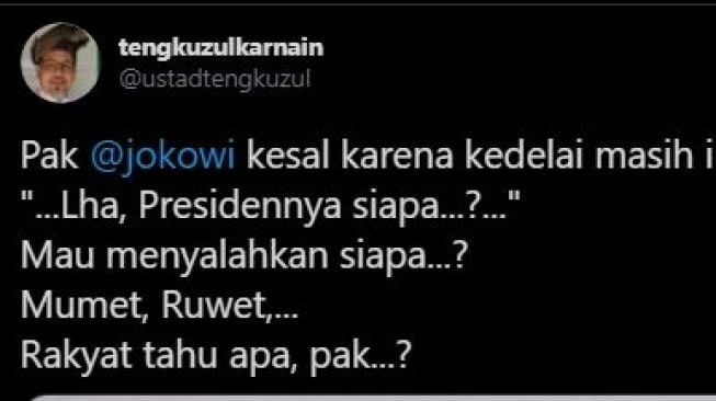 Cuitan Tengku Zulkarnain. (Twitter)