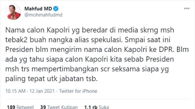 Nama Kapolri Masih Misteri, Mahfud Beberkan Cara Presiden Pilih Pejabat