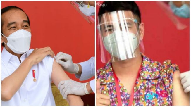 Jokowi dan Raffi Ahmad Disuntik Vaksin Covid-19. (Dok: Kolasi foto Sekretariat Presiden)