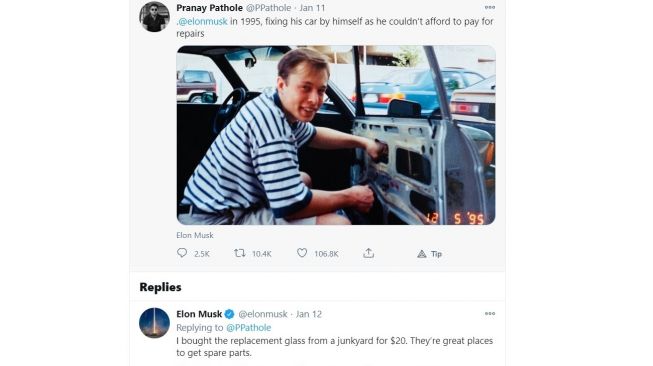 Potret Elon Musk Beli Rongsokan Untuk Perbaiki Mobil Tuanya