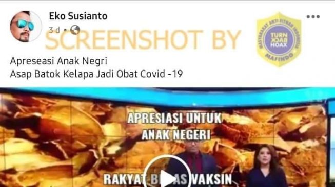 Klaim yang menyebut asap batok kelapa bisa jadi obat Covid-19 (turnbackhoax.id)