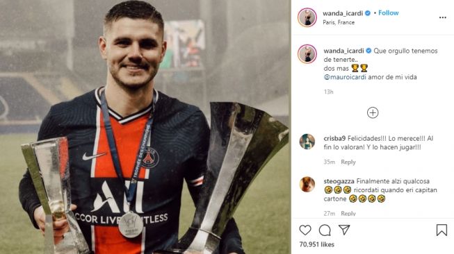 Mauro Icardi dapat pesan romantis dari Wanda Nara. (Instagram/wanda_icardi)