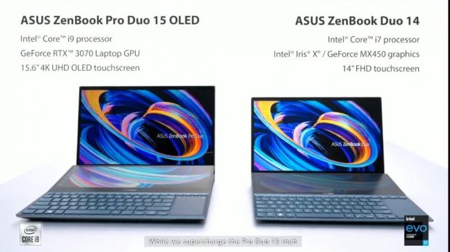 Asus ZenBook Pro Duo 15 OLED dan Asus ZenBook Duo 14. [Screeenshot/Dicky Prastya]