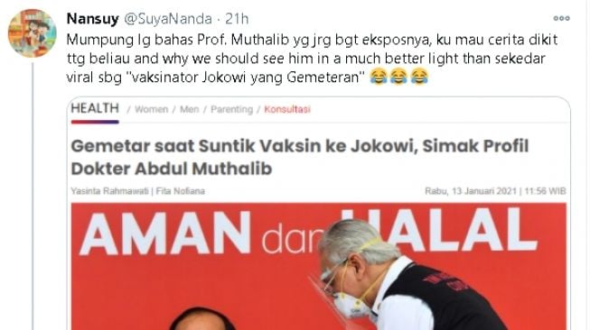 Sisi lain dr. Abdul Muthalib, vaksinator Presiden Jokowi yang tangannya gemetar (Twitter)