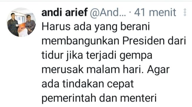 Tangkapan layar cuitan Andi Arief. [Suara/Istimewa]