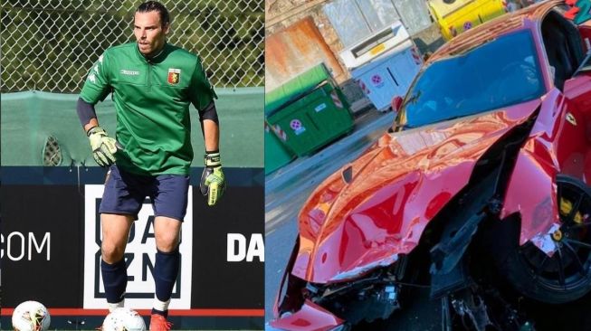 Kiper Genoa mengalami apes, Ferrari miliknya ringsek setelah dicuci di jasa pencucian mobil (Instagram,Twitter)