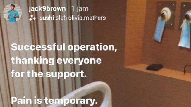 Jack Brown bagikan kabar bahwa operasinya berjalan sukses. (Instagram/jack9brown)