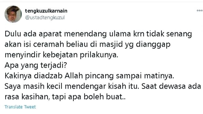 Cuitan Ustaz Tengku Zul (Twitter)