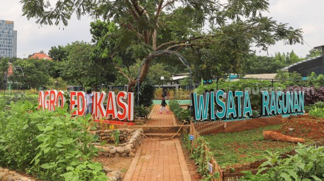 Suasana Agro Wisata Ragunan saat dikunjungi warga di Jakarta Selatan, Minggu (17/1/2021). [Suara.com/Alfian Winanto]