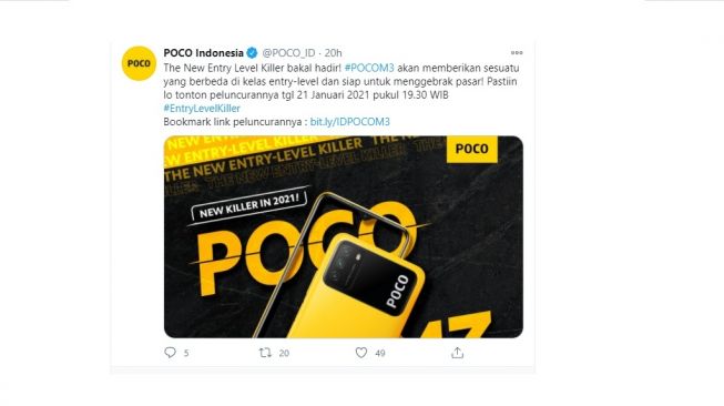 Tanggal peluncuran Poco M3 di Indonesia. [Twitter]