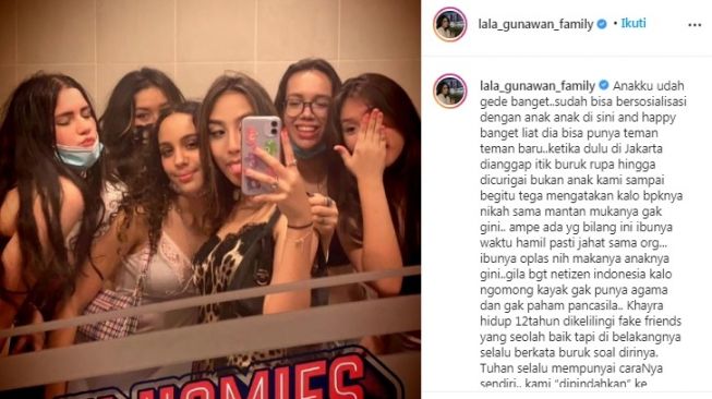 Unggahan istri Gunawan, Lala [Instagram/@lala_gunawan_family]