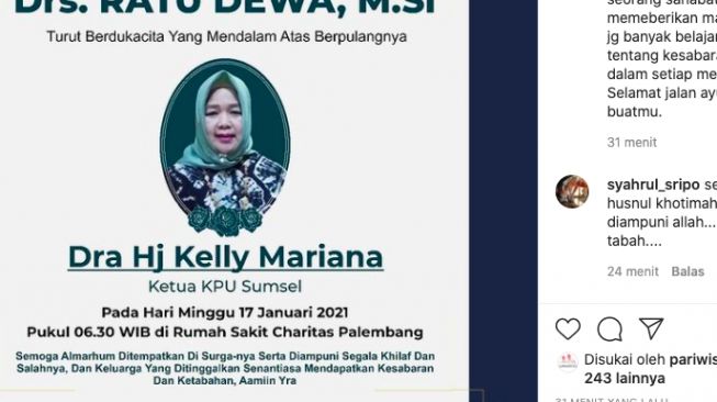 Ketua KPU Sumsel Meninggal Dunia, Warganet Ramai Ucapkan Doa