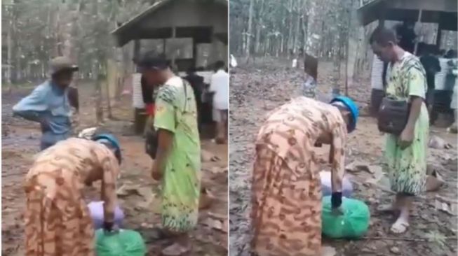 Bapak-bapak korban banjir di Kalsel terpaksa pakai daster. (Instagram)