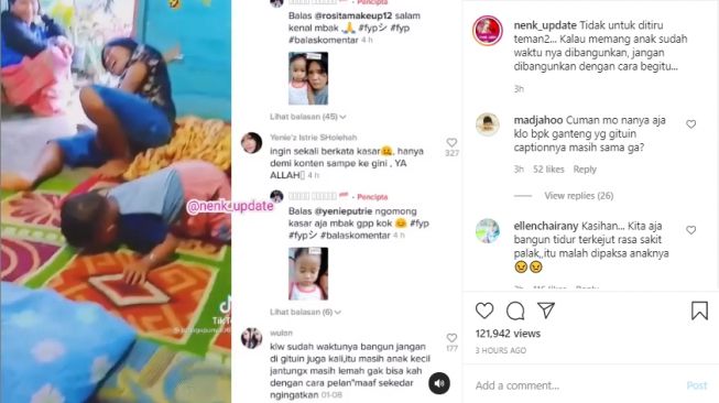 Video seorang ibu dudukkan anaknya yang tengah tertidur pulas. - (Instagram/@nenk_update)