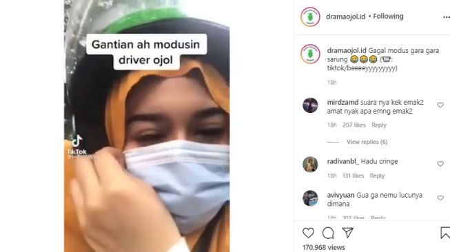 Video gadis yang ingin merayu pengemudi ojek online namun gagal. - (Instagram/@dramaojol.id)