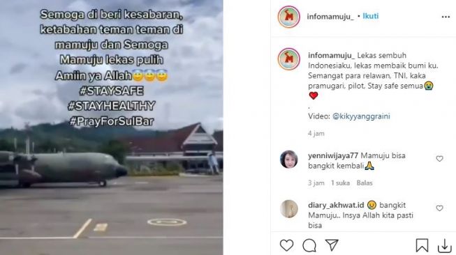 Video pramugari antar relawan dan bantuan. (Instagram)