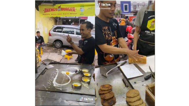 Penjual burger hibur pembeli karena lelucon dan atraksinya (tiktok.com/@its.lixawandy)