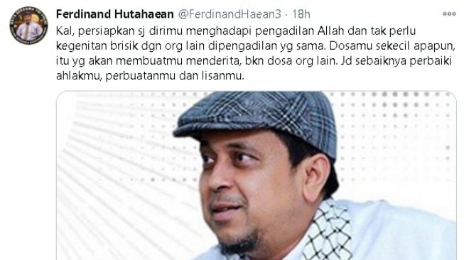 Cuitan Ferdinand Hutahaean tentang Haikal Hassan (twitter)