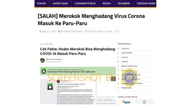 Klaim yang menyebut rokok dapat menghadang virus corona (turnbackhoax.id)