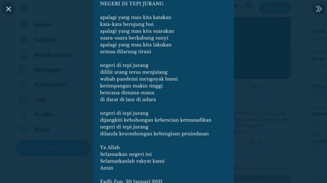 Puisi ciptaan Fadli Zon (twitter)