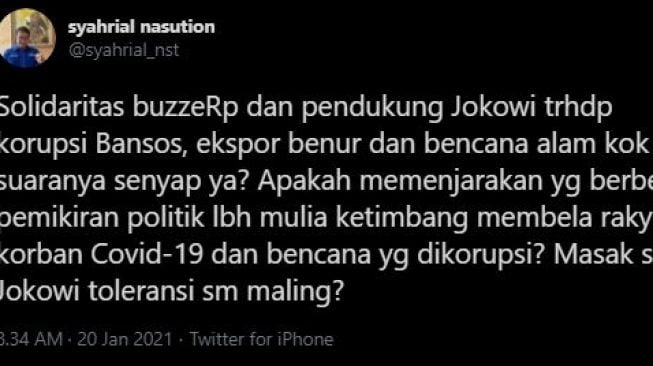 Cuitan Syahrial Nasution. (Twitter)