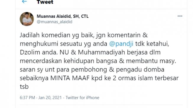 Tangkapan layar twitter Muannas Alaidid.(twitter/@muannas_alaidid)