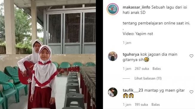 Nyanyian dua bocah SD yang viral. (Instagram/makassar_iinfo)