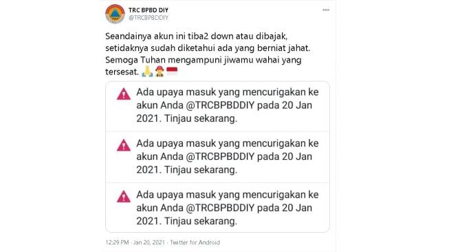 Ada yang Mencurigakan, TRC BPBD DIY Menduga Akunnya Hendak Dibajak