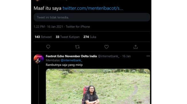 Penampakan sosok gondrong di gunung. (Twitter)