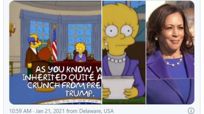 Ramalan The Simpsons tentang outfit Kamala Harris. (Twitter/@PhilHagen)