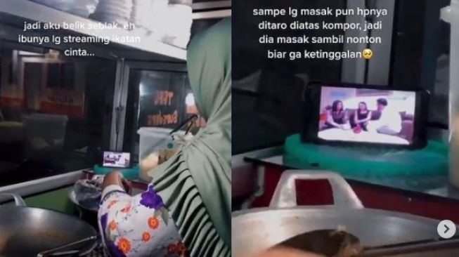 Fans Garis Keras! Tukang Seblak Jualan Sambil Nonton Sinetron Pakai Speaker