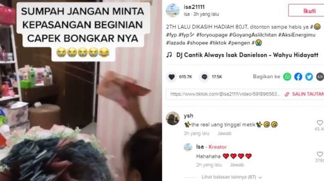 Viral wanita dapat buket uang Rp 80 juta. (Tiktok/@isa21111)