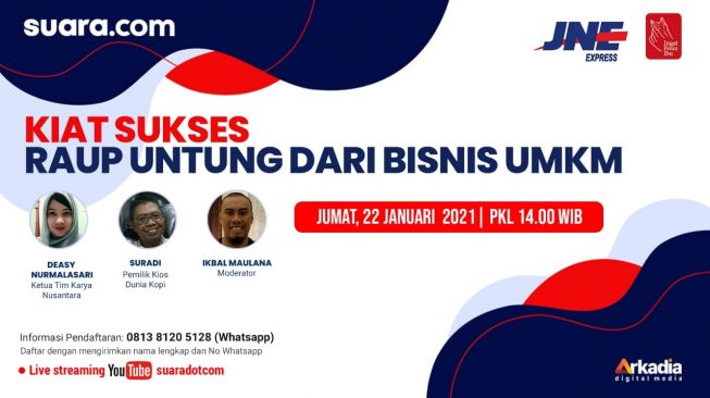 Poster webinar kiat sukses raup untung dari bisnis UMKM (Suara.com/Rendra)