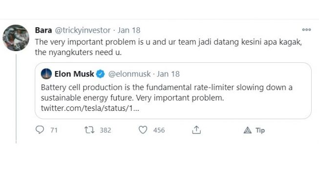 Cuitan barbar warga 62 tanggapi Elon Musk (Twitter)