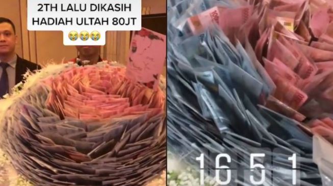 Viral Wanita Bongkar Kado Buket Uang Rp 80 Juta dari Pacar, Warganet: Ngeri